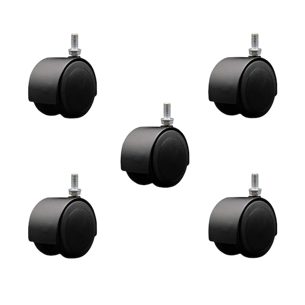 Service Caster 2-3/8'' Floor Safe Black Hooded Twin Wheel Caster 3/8 Threaded Stem, 5PK SCC-TS02S60D-NYU-FB-381634-5 - main